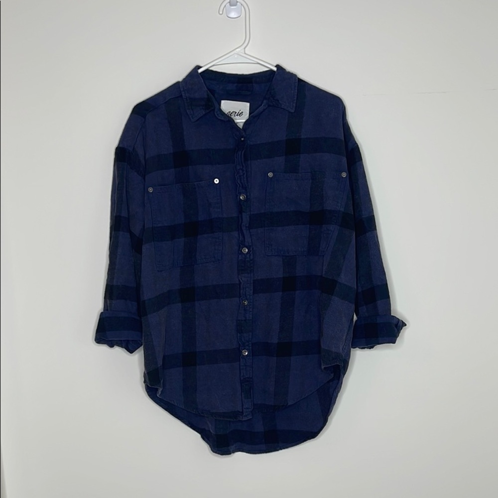 Aerie Blue Casual Button Down Shirt Relaxed Fit - Picture 4 of 6